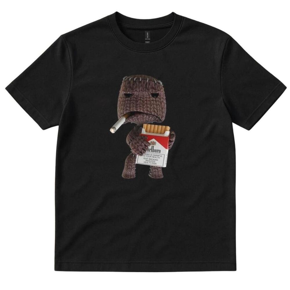 Black Sackman Tee With Cigarette Graphic